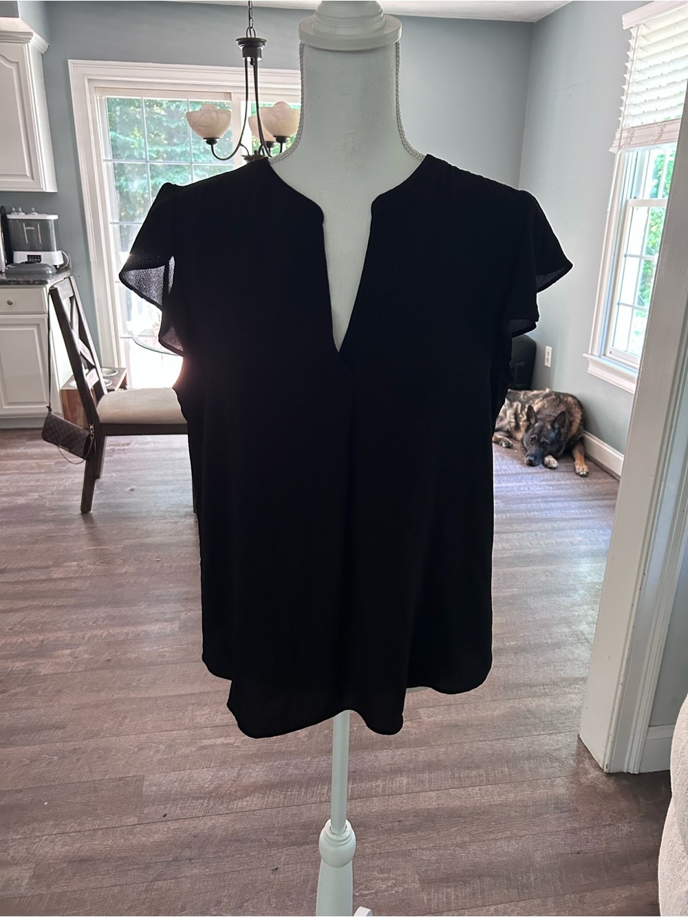 Black V-Neck Flutter Sleeve Top